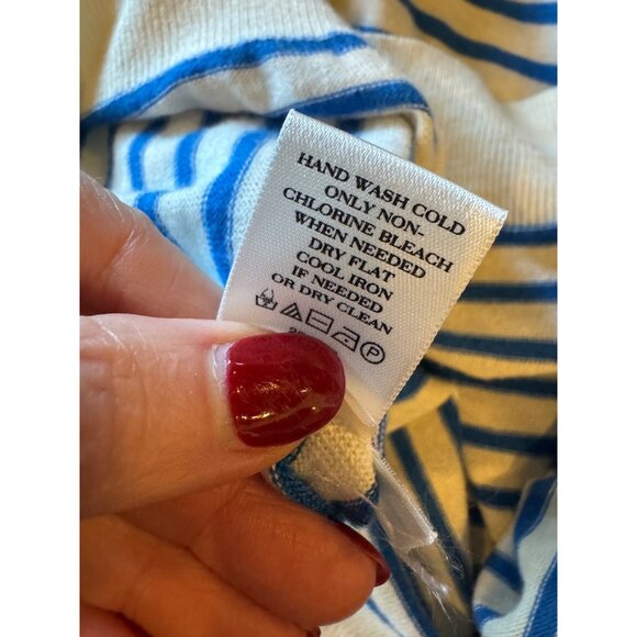 Ann Taylor Sweater Women Medium Blue White Striped Button Front Cardigan Preppy - Picture 11 of 11